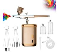 Airbrush Kit with Compressor, Handheld Airbrush Gun, 0.3mm Nozzle, 3 Pressure Levels, 1200mAh Battery, Stable Spraying for Nail Art, Makeup, Cake Decor, Model Painting