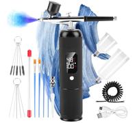 Airbrush Kit with Compressor Rechargeable Portable Air Brush Paint Kit 48PSI High Pressure with Power Display 6000 mAh Extra Long Standby Ideal for Nail Art, Makeup, Painting, Cake Decor