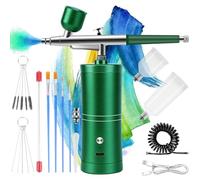 Airbrush Kit with Compressor Rechargeable Portable Air Brush Paint Kit High-Pressure Nail Airbrush with Nozzle and Cleaning Brush Set for Nail Art, Makeup, Painting, Cake Decor (Green)