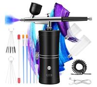 Airbrush Kit with Compressor Rechargeable Portable Air Brush Paint Kit High-Pressure Nail Airbrush with Nozzle and Cleaning Brush Set for Nail Art, Makeup, Painting, Cake Decor (Black)