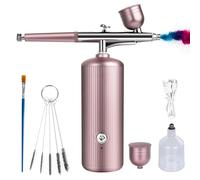 Airbrush Kit with Compressor - Rechargeable Portable Non-Clogging High-Pressure Air Brush Set with Nozzle and Cleaning Brush Set for Nail Art, Makeup, Barber, Cake Decor, Model Painting (Pink)
