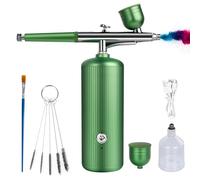 Airbrush Kit with Compressor - Rechargeable Portable Non-Clogging High-Pressure Air Brush Set with Nozzle and Cleaning Brush Set for Nail Art, Makeup, Barber, Cake Decor, Model Painting (Green)