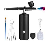 Airbrush Kit with Compressor - Rechargeable Portable Non-Clogging High-Pressure Air Brush Set with Nozzle and Cleaning Brush Set for Nail Art, Makeup, Barber, Cake Decor, Model Painting (Black)
