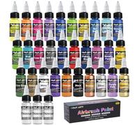 Airbrush Paint - 30 Colors with 3 Thinner, Ready to Spray Airbrush Paint Set, Water-Based Acrylic Air brush Paints for Metal, Plastic Models, Canvas, Wood - 33 Bottles