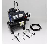 Airbrush Paint Kit AS186 Air Compressor with Tank 2 x Double Action Airbrushes and Hose High Pressure Low Noise for Hobbies Crafts Nail Art Tattoos Cake Decorating