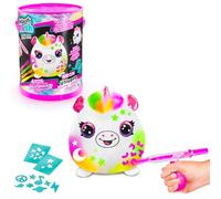 Airbrush Plush Neon Bucket - Reusable Custom Plush Toy Craft Kit for Kids - Includes 4 Washable Chalk Markers, Airbrush Tool & Stencils - Decorate Squishy Plush Over & Over Again!