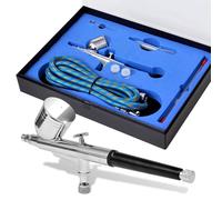Airbrush Set Plastic Case Gravity Feed 0.2/0.3/0.5mm Needles & Hose Blk 7ml Cup