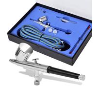 Airbrush Set Plastic Case Gravity Feed 0.2/0.3/0.5mm Needles & Hose Blk 7ml Cup