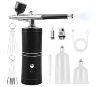 Airbrush Set with Compressor, Portable Wireless Airbrush Kit, Rechargeable Airbrush Kit, Multifunctional Dual Action Spray Gun Set for Nail Art, Tattoos, Makeup, Model Painting (Black)