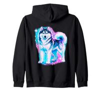 Airbrush Siberian Husky Retro Radiant Dog Graphic Zip Hoodie