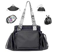 AIRCADIA Women's Black Diaper Bag, 15 Pockets, 12kg Capacity, Waterproof, Foldable, Multi-Pocket, Drawstring, Convertible, Shoulder Strap, Side Handles, 33 x 29 x 26 cm, Baby Changing Bag
