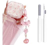 Aircawin for Airpods 4 Case Clear,Cute Shell Girly Bow Tie Kawaii Ribbon Heart Pattern for Airpods 4th Generation Case Cover,Soft TPU with Bowknot Flower Heart Keychain&Cleaning Pen Women Girls-Pink