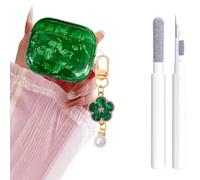Aircawin for Airpods 4 Case Glitter,Cute Luxury Shell Pattern for Airpods 4th Generation Case Cover,Protective Soft TPU with Girly Five-Leaf Shell Flower Pearl Keychain&Cleaning Pen Women Girls-Green