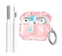 Aircawin for Airpods Pro 3 Case Clear,Cute Diamond Design for Airpods pro 3rd Generation Case Cover 2025,Secure Lock&Auto Pop-up,Non Yellow Shockproof Soft TPU Skin with Carabiner&Cleaning Pen-Pink