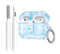 Aircawin for Airpods Pro 3 Case Clear,Cute Diamond Design for Airpods pro 3rd Generation Case Cover 2025,Secure Lock&Auto Pop-up,Non Yellow Shockproof Soft TPU Skin with Carabiner&Cleaning Pen-Blue