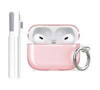 Aircawin for Airpods Pro/Airpods Pro 2 Case Clear Pink,Shockproof Clear TPU for Airpod Pro 1st/2nd Generation Case Cover 2023/2022/2019,Skin with Carabiner&Cleaning Pen for AirPod iPod Pro 2/1-Pink