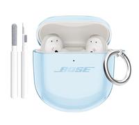 Aircawin for Bose QuietComfort Earbuds II 2022/QuietComfort Ultra 2023 Case Clear,Full Protective Soft Transparent TPU Cover for Bose QC 2 Earbuds with Carabiner and Cleaning Pen-Blue