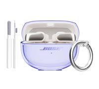 Aircawin for Bose Ultra Open Earbuds Case Clear 2024,Full Protective Shockproof Soft Transparent TPU Cover for Bose Open Ear Wireless Earbud Headphone Accessories with Carabiner& Cleaning Pen-Purple
