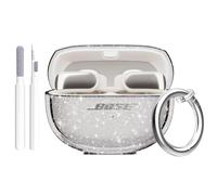 Aircawin for Bose Ultra Open Earbuds Case Clear Black Glitter,Cute Sparkle Bling for Bose Ultra Open Case Cover 2024,Soft TPU Cover for Bose Open Ear Earbuds Accessories with Carabiner&Cleaning Pen