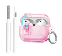 Aircawin Secure Lock for Airpods Pro 3 Case Clear,Cute for Airpods pro 3rd Generation Case Cover with Phone Stand,Shockproof Soft TPU Skin for Airpods Pro 3 gen Cover with Carabiner&Cleaning Pen-Pink