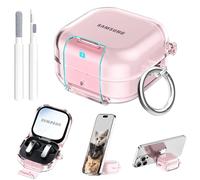 Aircawin Secure Lock for Samsung Galaxy Buds 4 Pro Case/Galaxy Buds 4 Case Clear,Shockproof for Samsung Galaxy Bud 4/4 Pro Cover with Phone Stand,Soft TPU Skin with Carabiner&Cleaning Pen-Pink