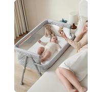 AirClub Bassinet Bedside Sleeper, Co-Sleeper Crib for Newborn, Bedside Crib Sleeper with 4 Auto-Lock & Adjustable Height, Breathable Mesh&Mattress