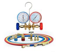 Aircon Manifold Gauge Hose Hook Kit with Dual Meters and 3 five-foot Hoses for R410A R32 R22 R134A