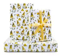 AircooL Bee Wrapping Paper for Kids Boys Girls, Cute Honey Honeycomb Sunflower Gnome Gift Paper 6 Sheet Folded Flat 28 x 20 Inches For Bee Birthday, Wedding, Baby Showers, Summer Autumn Holidays