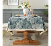AIRCOWRIE Cotton Linen Tablecloth for Rectangle Tables, Heavy Duty Wrinkle Free Scratch Resistant Washable Cloth Dining Table Cover for Kitchen and Outdoor Use(Blue Bloom, 54”×78”, Rectangle)