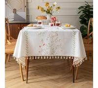 AIRCOWRIE Cotton Linen Tablecloth for Rectangle Tables, Heavy Duty Wrinkle Free Water Resistant Washable Cloth Dining Table Cover for Kitchen and Outdoor Use(Red Hollyhock, 54”×78”, Rectangle)