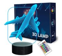 Aircraft Airplane 3D Night Light Kids Bedside Lamp 16 Colors Changing with Remote Control Xmas Halloween Birthday Gift for Child Baby Boy Girl