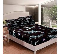 Aircraft Bedding Set for Kids Boys Girls Teens Fighter World War Fitted Sheet Pilot Flight Bed Sheet Set Cartoon Airplane Pattern Bed Cover,Room Decor 2Pcs Sheets Single Size