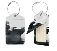 Aircraft Carrier Luggage Tag for Suitcase PU Leather Suitcase Tag with Stainless Steel Loop and Address Card Baggage Tags Cute Bag Name Travel Tags ID Labels for Women Men 2 PCS