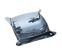 Aircraft Carrier Print Leather Valet Tray For Women,Travel Organizer, Trinket Jewelry Cosmetic Organizer Tray