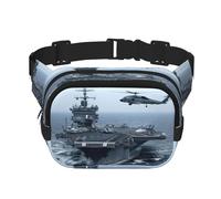 Aircraft Carrier Print Unisex Square Double Layer Waist Bag Crossbody Fanny Pack Travel Workout Accessory, Black, One Size