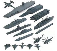 Aircraft Carrier Toy, 17PCS Plastic Army Toys Includes Small Scale Fighter Jet, Battleships, Submarine and More for Boys & Girls Kids Gifts