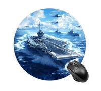 Aircraft Carrier Warship Mouse Pad Round Mouse Mat Non-Slip Mousepad for Home Office