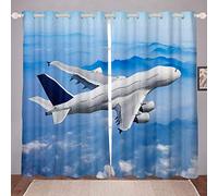 Aircraft Curtains for Bedroom Living Room 3D Airplane Print Curtains for Kids Boys Girls Aircraft Flying Windows Drapes Plane Airliner Room Decoration,W66*L72