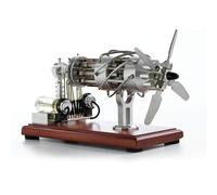 Aircraft Engine Model - 16-Cylinder, Swash Plate Hot-Air Engine with 4-Bladed Propeller and Rotating Fan, Solid Wood Base for Science Experiments