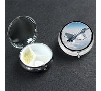 Aircraft Fighter Jets-1 Pill Box 3 Compartment Waterproof Pill Container with Mirror Metal Medicine Box Organizer Portable Vitamin Case for Pocket & Purse Travel - Round