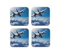 (Aircraft Fighter Jets) Drink Coasters Set Of 4 Non-Slip Leather Coasters For Cups Mugs Glasses Tabletop Protection For Home Office Bar