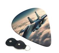 Aircraft Fighter Jets Guitar Picks 6 Pack with Leather Guitar Pick Holder Keychain, Plectrum Key Fob Cases Bag, Abstract Art Plectrum for Acoustic Electric Guitar, Ukulele 0.96mm