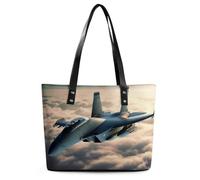Aircraft Fighter Jets Leather Tote Bag for Women Work Shoulder Purses with Zipper Waterproof Large Computer Shoulder Bag Fashion Ladies Shoulder Handbag Reusable Shopping Bags
