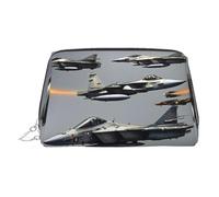 Aircraft Fighter Jets Print Leather Cosmetic Pouch, Leather Makeup Bag for Purse with Top Zip Closure Stylish Toiletry Bag