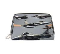 Aircraft Fighter Jets Print Leather Cosmetic Pouch, Leather Makeup Bag for Purse with Top Zip Closure Stylish Toiletry Bag