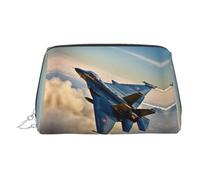 Aircraft Fighter Jets Print Leather Cosmetic Pouch, Leather Makeup Bag for Purse with Top Zip Closure Stylish Toiletry Bag