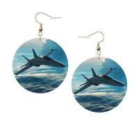 Aircraft Fighter Jets Print Piercing Round Leather Earrings Set 1 Pair Stylish Leather Earrings Dangle Hoop For Women Jewelry Gifts