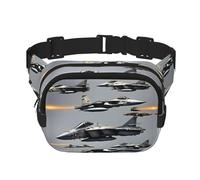 Aircraft Fighter Jets Print Square Double Layer bag Waist Bag Trendy Pack Travel Bag with Adjustable Bel, Black, One Size