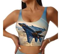 Aircraft Fighter Jets Print Women's Sports Vest, Casual Summer Athletic Top, U-Back Design, Good for Fitness Black