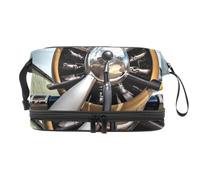 Aircraft Jet Propeller Double Layer Cosmetic Bag for Women and Girls, Travel Toiletry Bag Makeup Handy Pouch Organiser Bag with Brush Compartment